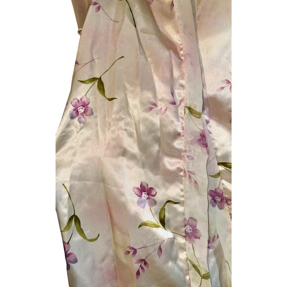 Private Luxuries Vintage Satin Robe Women Sm Floral Tulip Sleeve Pink Watercolor - Picture 3 of 10
